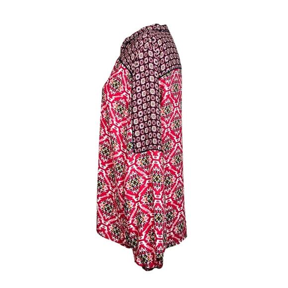 Loft Top Womens Size S Red Black Silky Poly Boho Long Sleeved Blouse Artsy Luxe - Picture 2 of 7